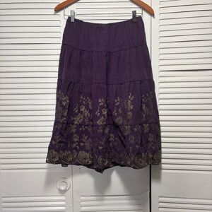 Hallhuber Cotton Corduroy Purple Floral A-Line Skirt Size 36 (EU) S (US)